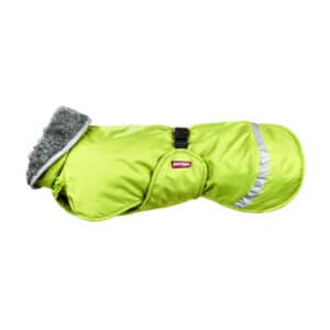 Lime color winter coat PerusPomppa for dogs.