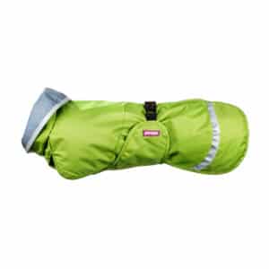Lime color raincoat SadePomppa for dogs with harness opening